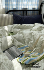 Mixed Gingham Striped Bedding Set - Mint Green