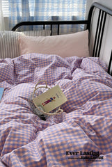 Mixed Gingham Striped Bedding Set - Purple Pink