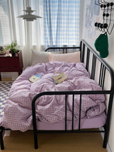 Mixed Gingham Striped Bedding Set - Purple Pink