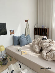 Mixed Stripe Washed Cotton Bedding Set - Blue + Cream