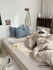 Mixed Stripe Washed Cotton Bedding Set - Blue + Cream