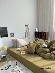 Mixed Stripe Washed Cotton Bedding Set - Olive Green