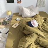 Mixed Stripe Washed Cotton Bedding Set - Olive Green