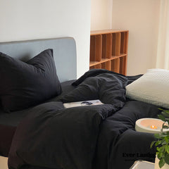 Modern Washed Cotton Bedding Set - Black