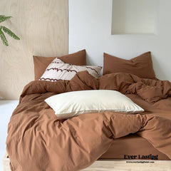 Modern Washed Cotton Bedding Set - Brown