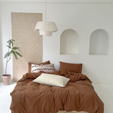 Modern Washed Cotton Bedding Set - Brown
