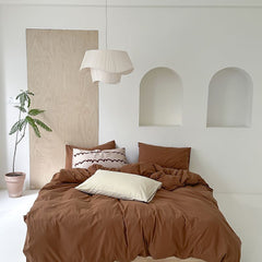 Modern Washed Cotton Bedding Set - Brown
