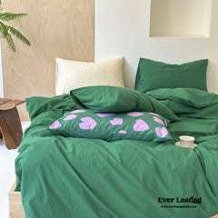 Modern Washed Cotton Bedding Set - Green
