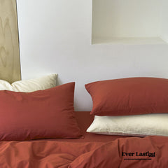 Modern Washed Cotton Bedding Set - Maple Red