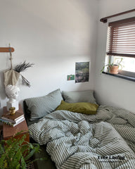 Moss Green Striped Jacquard Bedding Set