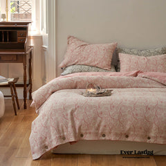 Mother Earth Floral Bedding Set - Pink Buttoned