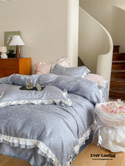 Pastel Tencel Ruffle Bedding Set - Blue