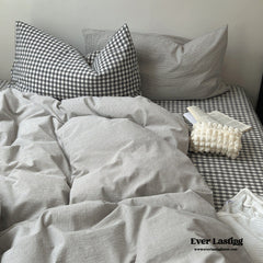 Peekaboo Gingham Stripe Bedding Set - Gray