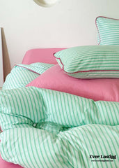 Pepper Candy Stripe Bedding Set - Green + Pink