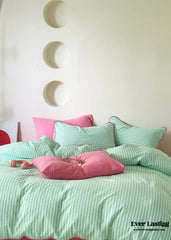 Pepper Candy Stripe Bedding Set - Green + Pink