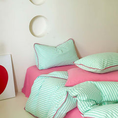 Pepper Candy Stripe Bedding Set - Green + Pink