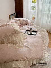 Pink Floral Ruffle Cottage Bedding Set