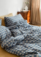 Plaid Bedding Set - Blue + Mustard