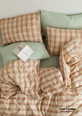 Plaid Bedding Set - Yellow + Mint Green