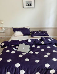 Polka Dot Tencel Silky Bedding Set - Navy Blue