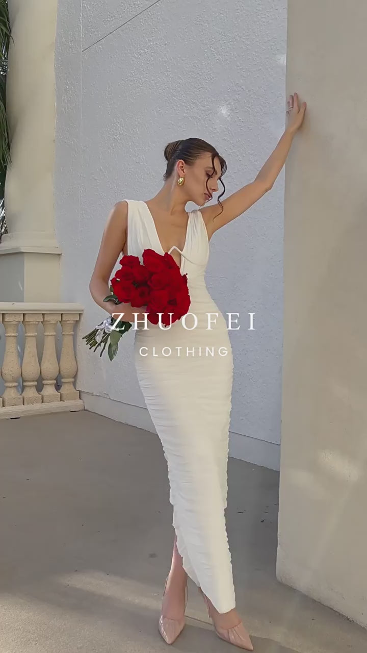 Vestido largo fruncido blanco