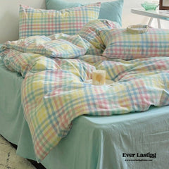 Rainbow Gingham Bedding Set - Green