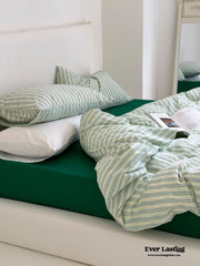Refreshing Stripe Bedding Set - Forest Green