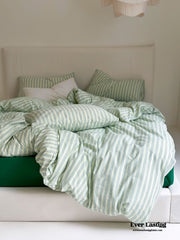 Refreshing Stripe Bedding Set - Forest Green