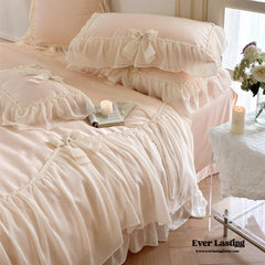 Ribbon Bow Airy Lace Bedding Set - Baby Pink