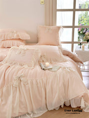 Ribbon Bow Airy Lace Bedding Set - Baby Pink
