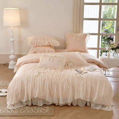 Ribbon Bow Airy Lace Bedding Set - Baby Pink