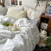 Ribbon Bow Floral Bedding Set - White Blue