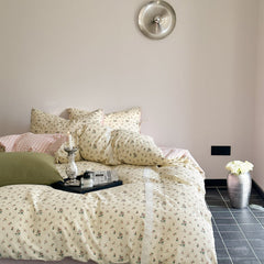 Rosalie Floral Lace Gingham Bedding Set - Pink