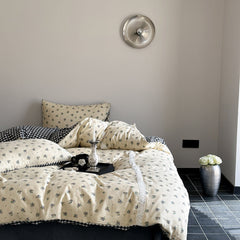 Rosalie Floral Lace Tie-Up Bedding Set - Black