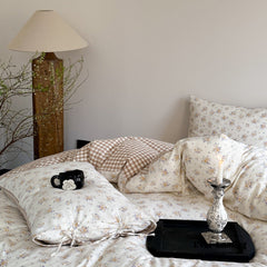 Rosalie Floral Lace Tie-Up Bedding Set - Khaki