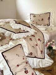 Rosé Floral Ruffle Bedding Set - Pink