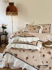 Rosé Floral Ruffle Bedding Set - Pink
