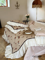 Rosé Floral Ruffle Bedding Set - Pink