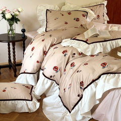 Rosé Floral Ruffle Bedding Set - Pink