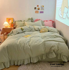 Ruffle Bedding Set - Green