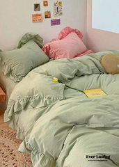 Ruffle Bedding Set - Green