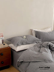 Scandinavian Overlock Striped Bedding Set - Gray