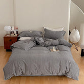 Scandinavian Overlock Striped Bedding Set - Gray