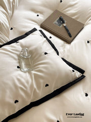 Silky Black Heart White Bedding Set - White + Black