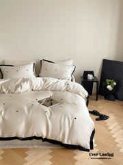 Silky Black Heart White Bedding Set - White + Black