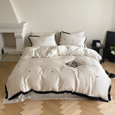 Silky Black Heart White Bedding Set - White + Black