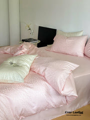 Silky Leopard Buttoned Bedding Set - Baby Pink
