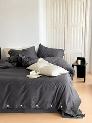 Silky Leopard Buttoned Bedding Set - Black Gray