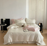 Silky Leopard Buttoned Bedding Set - Ivory White