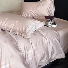 Silky Luxury Heart Jacquard Bedding Set - Pink